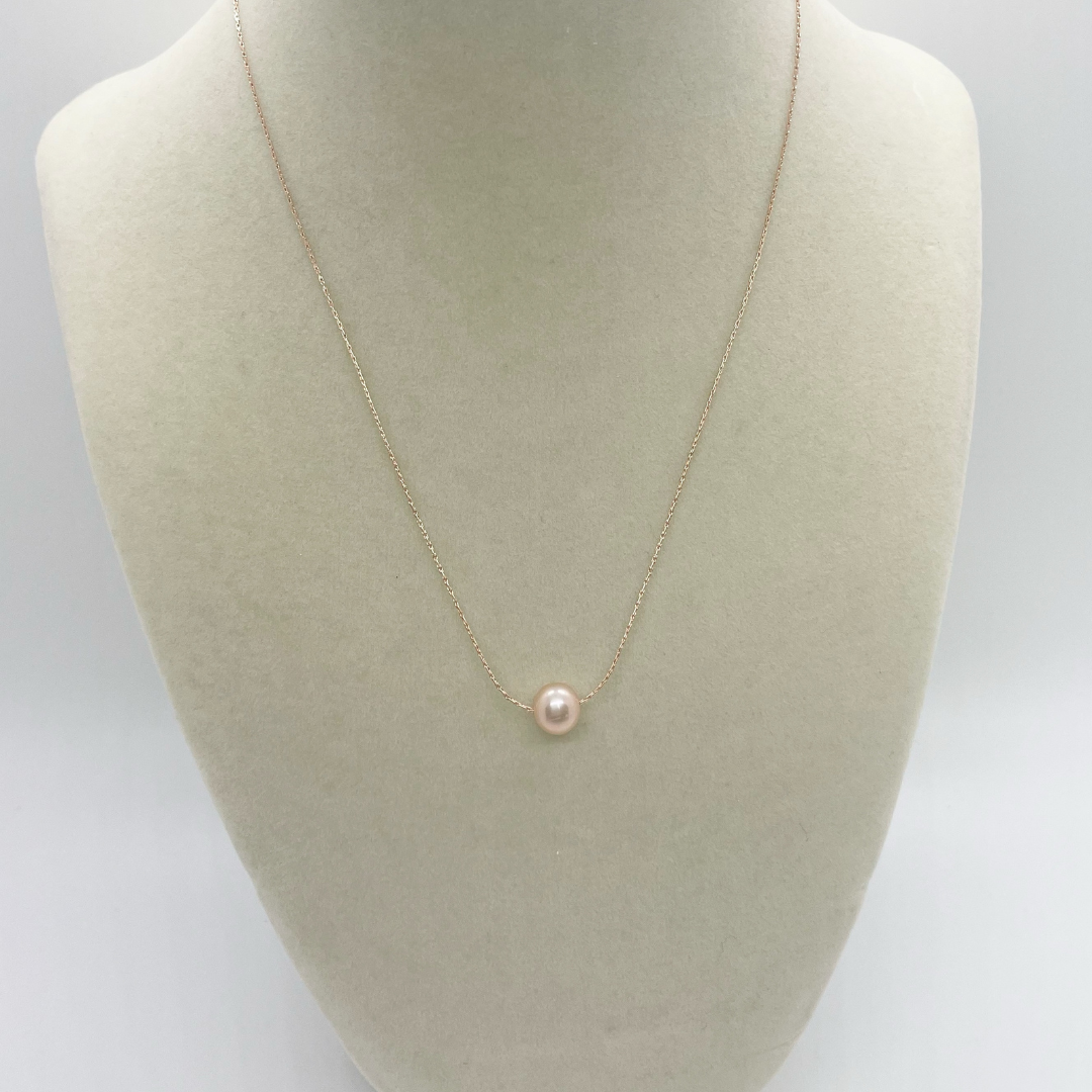 Floating Pink Pearl Necklace on Rose Gold