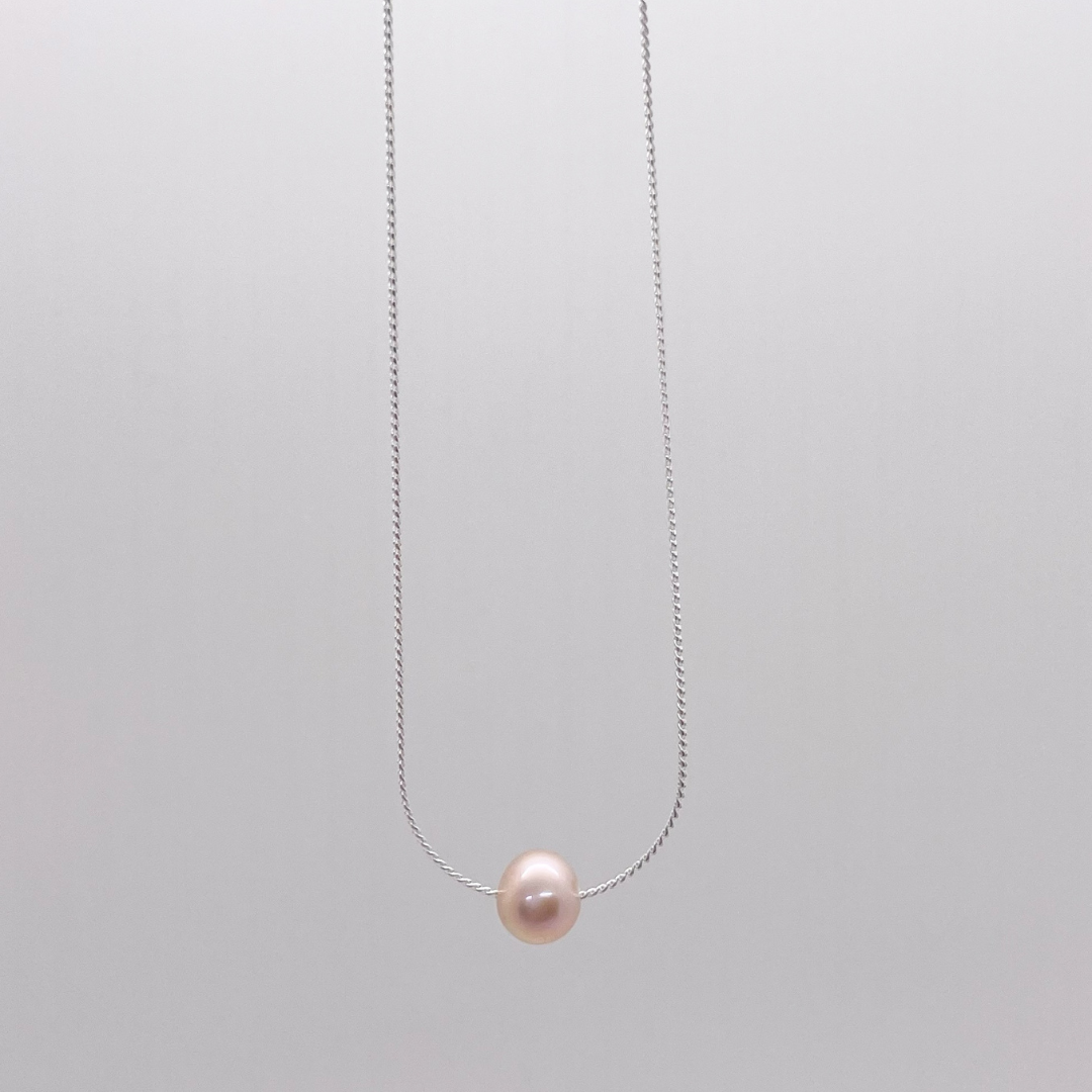 Floating Pink Pearl Necklace on Sterling Silver