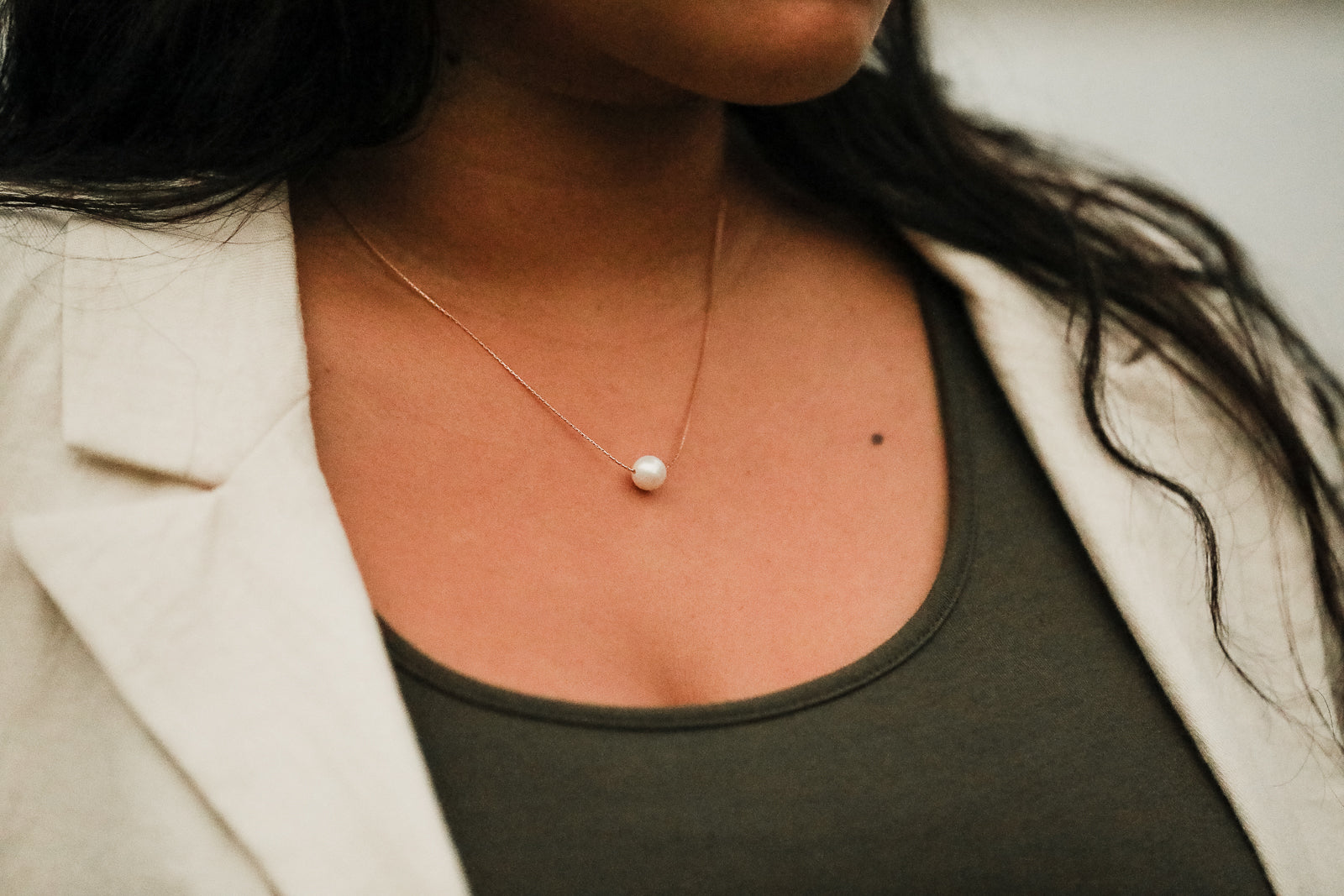 Floating Pearl Necklace on Gold