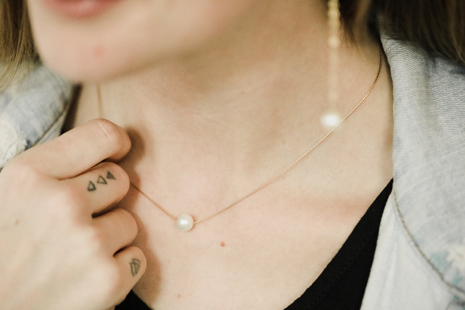 Floating Pearl Necklace on Rose Gold