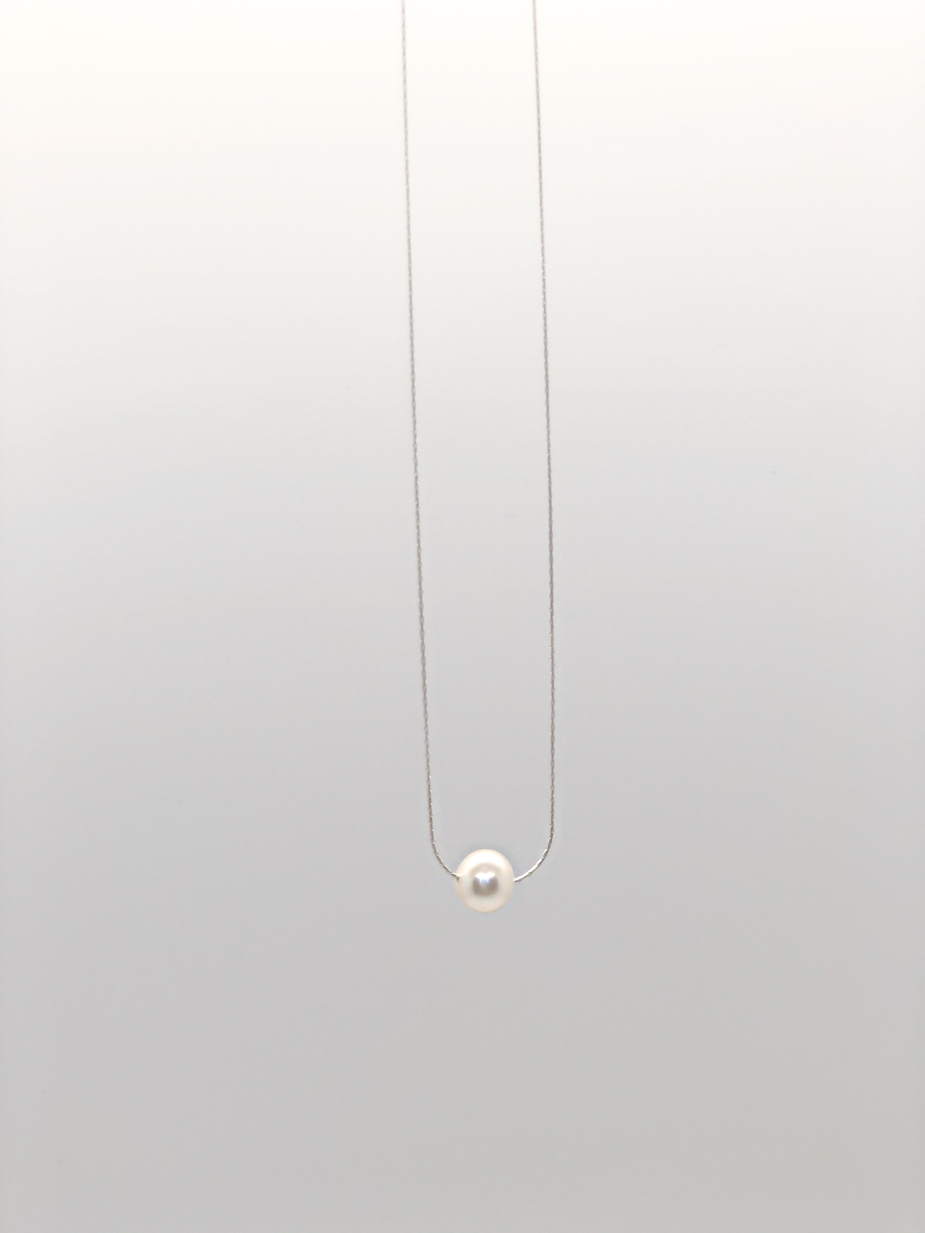 Floating Pearl Necklace on Sterling Silver